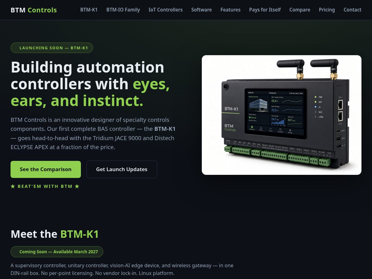 Landing-page snapshot of btmcontrols.tech
