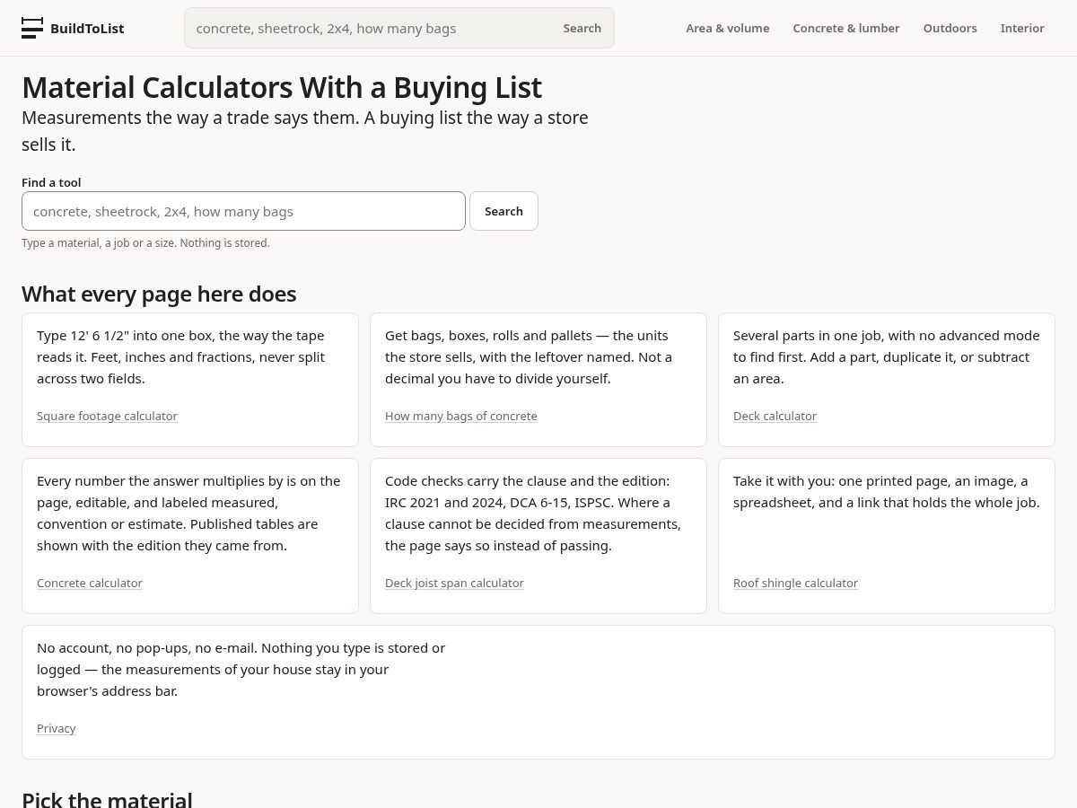 Landing-page snapshot of buildtolist.com