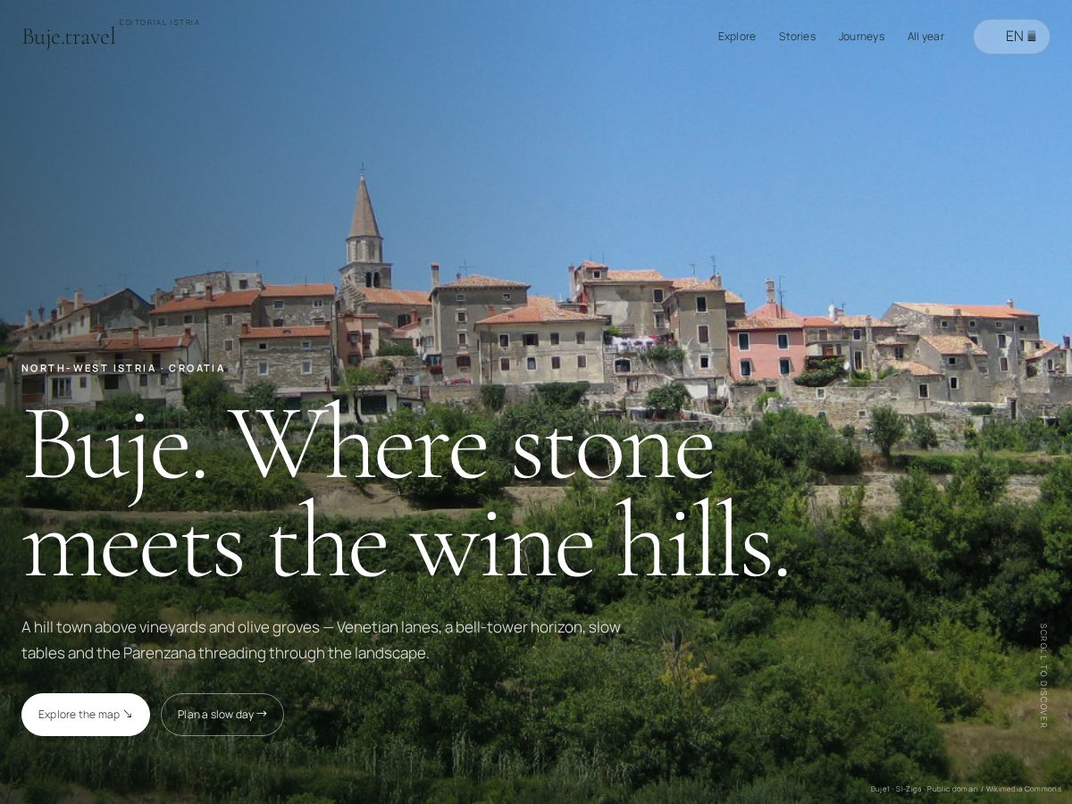 Landing-page snapshot of buje.travel