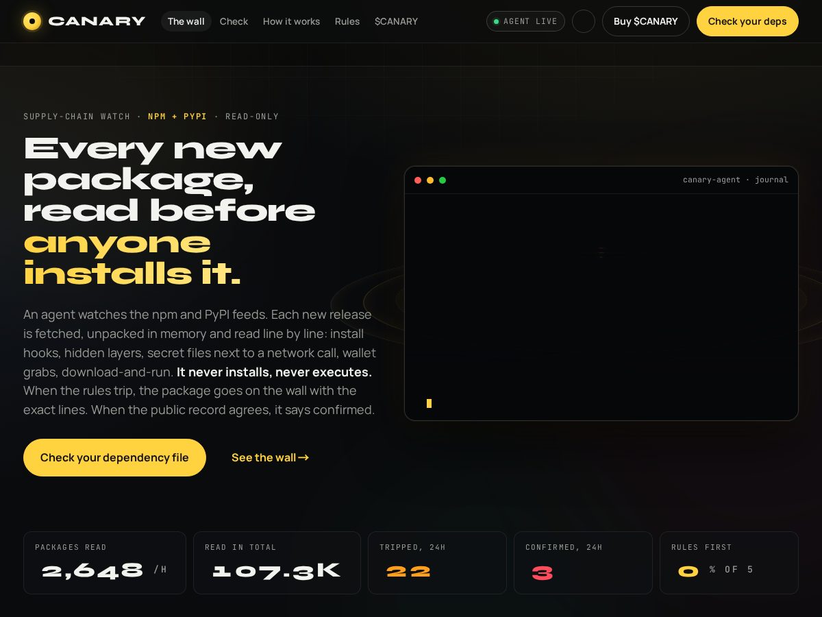Landing-page snapshot of canarywatch.live