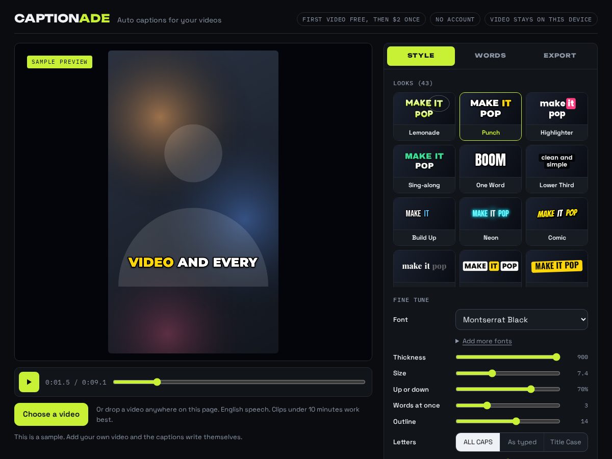 Landing-page snapshot of captionade.com