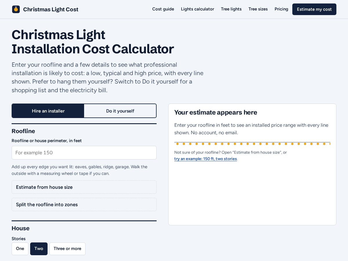 Landing-page snapshot of christmaslightcost.site
