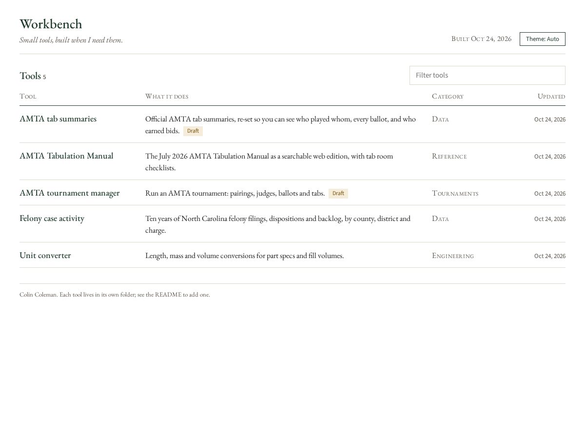 Landing-page snapshot of colinstools.com