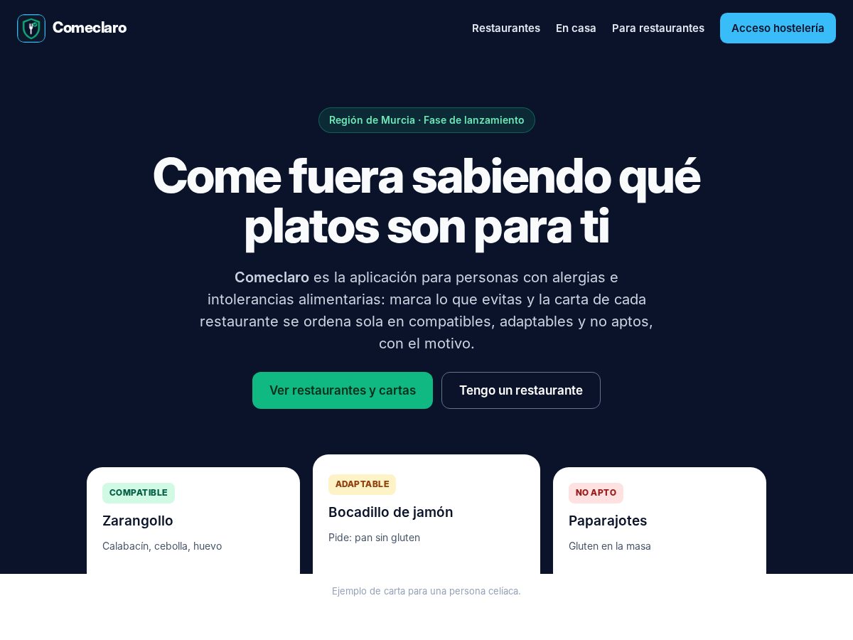 Landing-page snapshot of comeclaro.com
