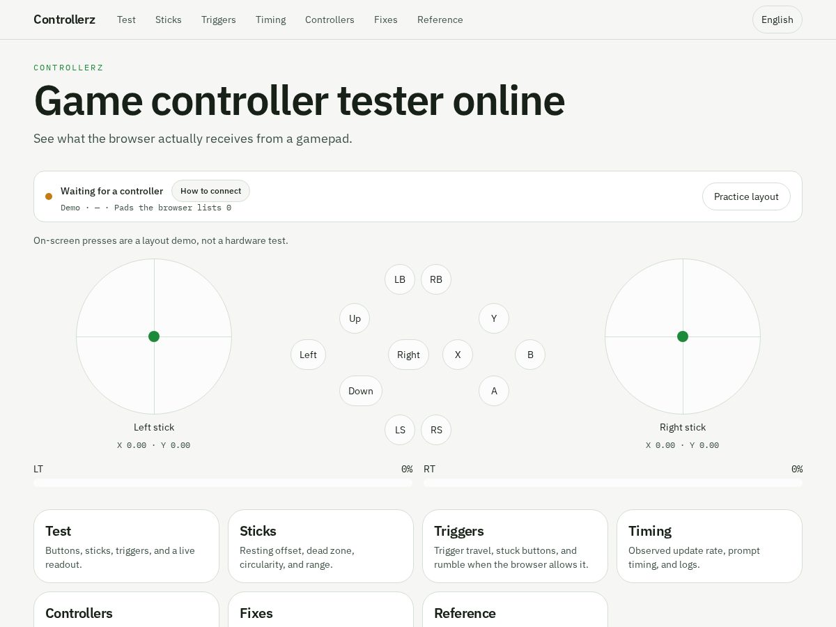 Landing-page snapshot of controllerz.online