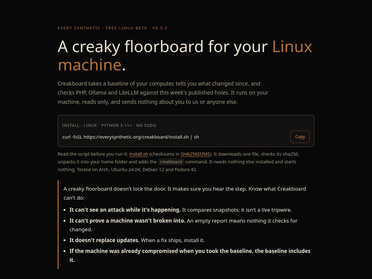 Landing-page snapshot of creakboard.com