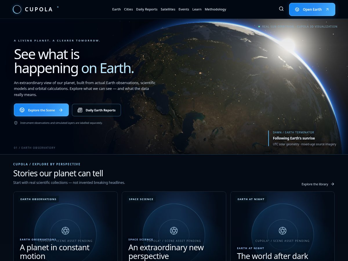 Landing-page snapshot of cupola.earth