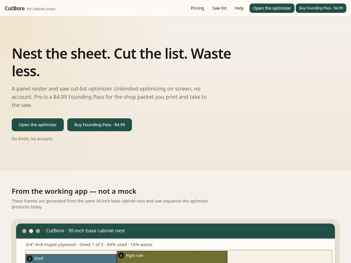 Landing-page snapshot of cutbore.com