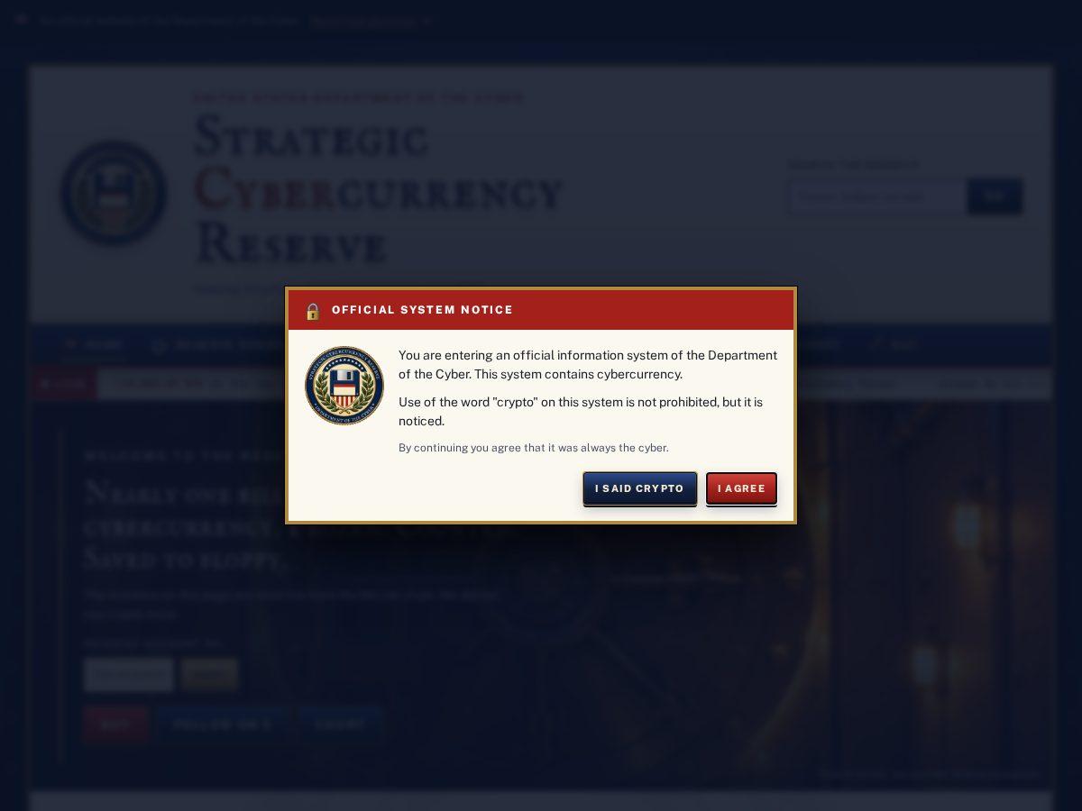 Landing-page snapshot of cybercurrencyreserve.fun