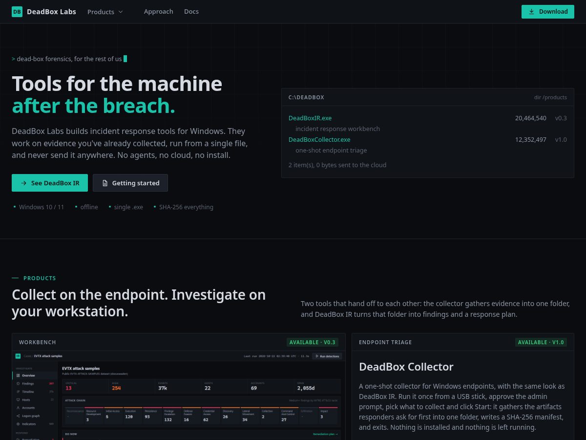 Landing-page snapshot of deadboxlabs.com