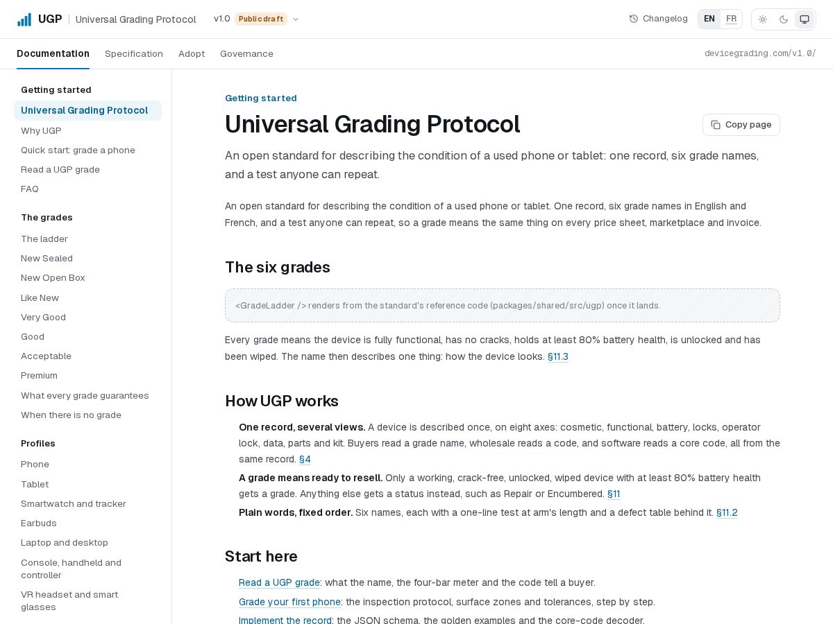 Landing-page snapshot of devicegrading.com