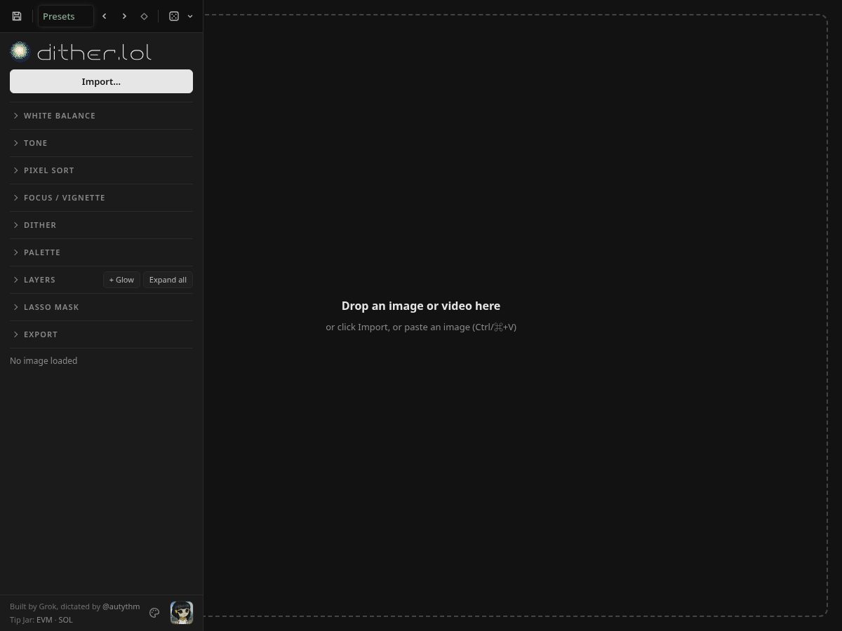 Landing-page snapshot of dither.lol