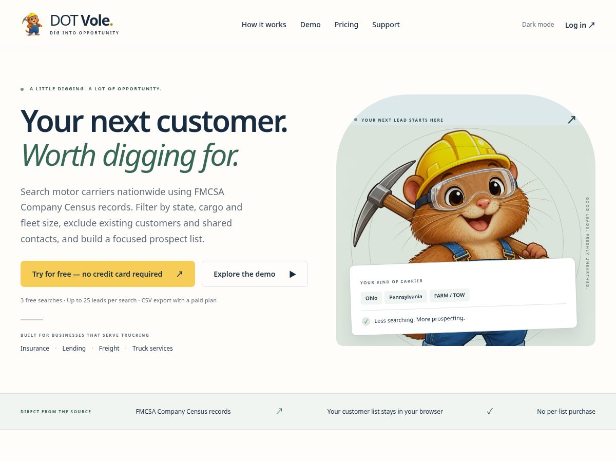 Landing-page snapshot of dotvole.com