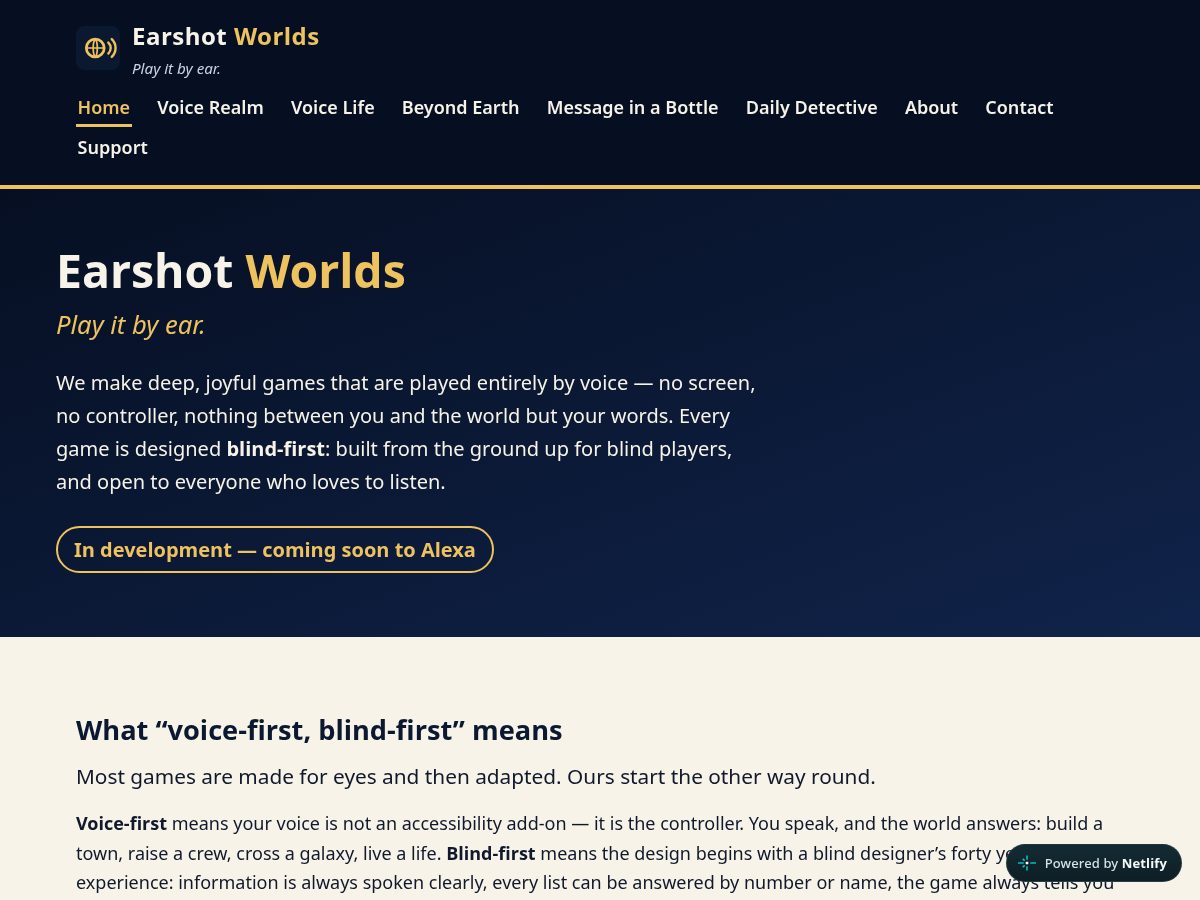 Landing-page snapshot of earshotworlds.com