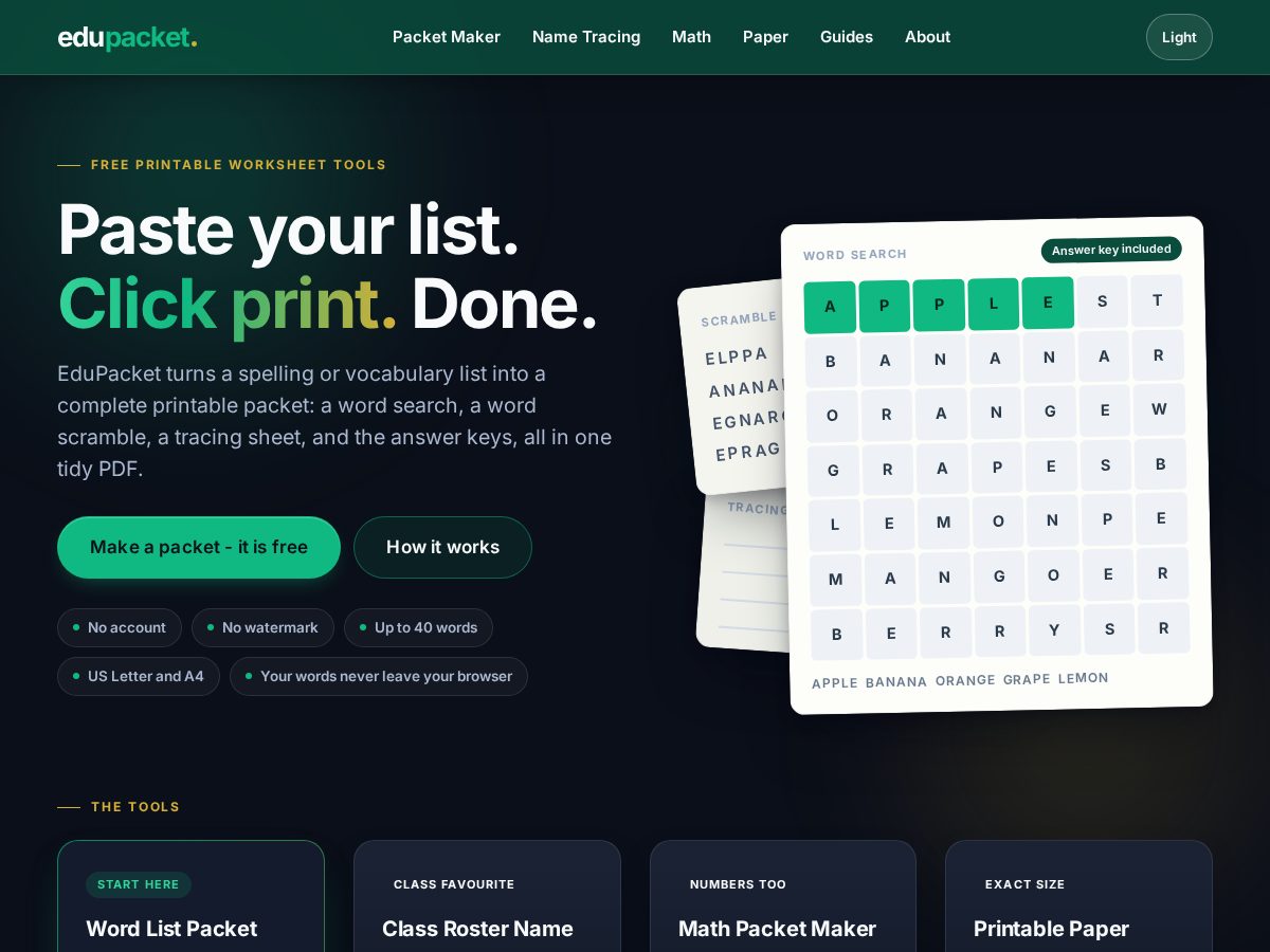 Landing-page snapshot of edupacket.com