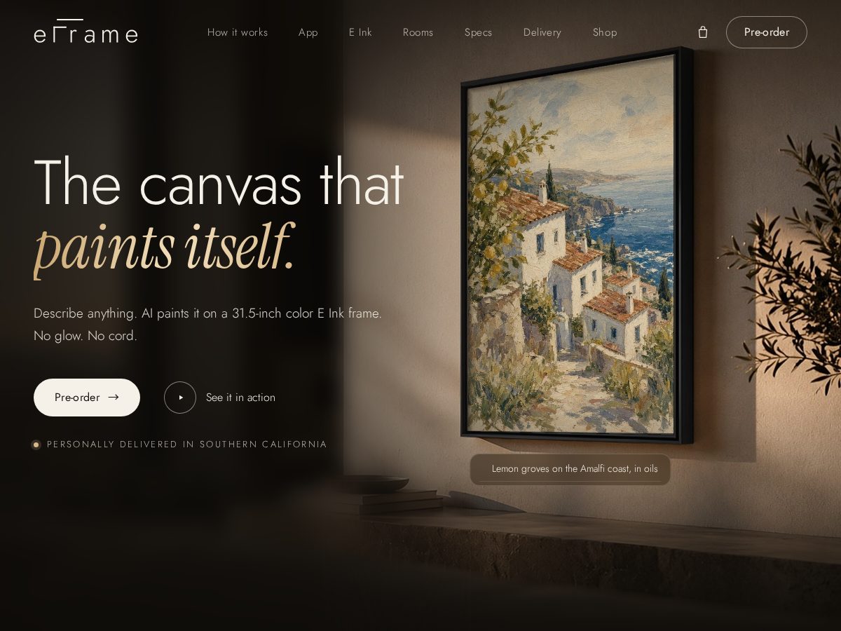Landing-page snapshot of eframe.art