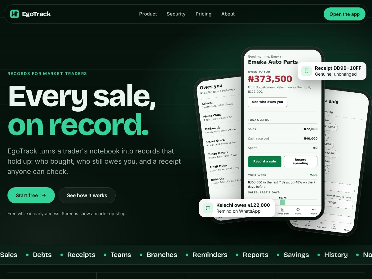 Landing-page snapshot of egotrack.tech