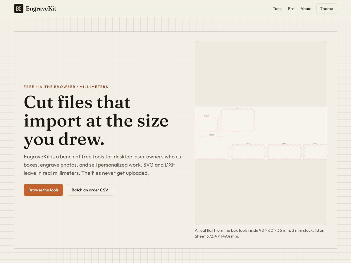 Landing-page snapshot of engravekit.com
