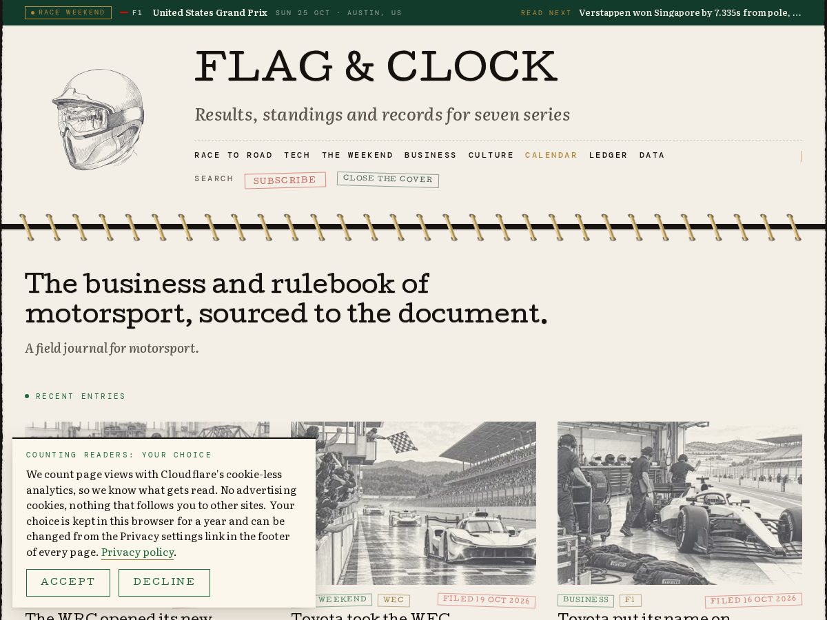 Landing-page snapshot of flagandclock.com