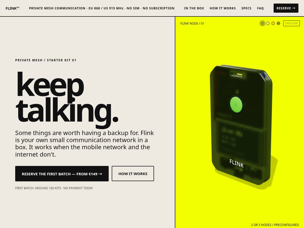 Landing-page snapshot of flinkmesh.com
