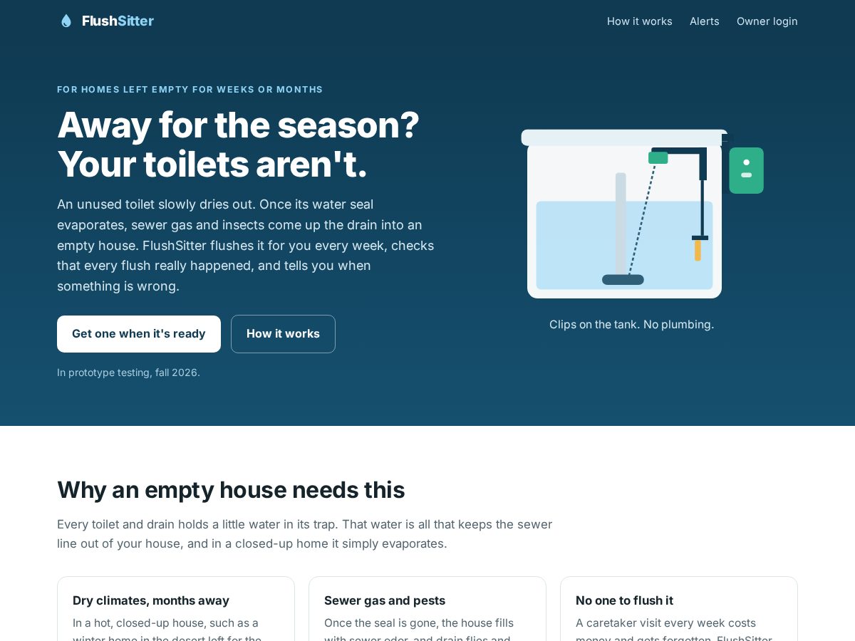 Landing-page snapshot of flushsitter.com