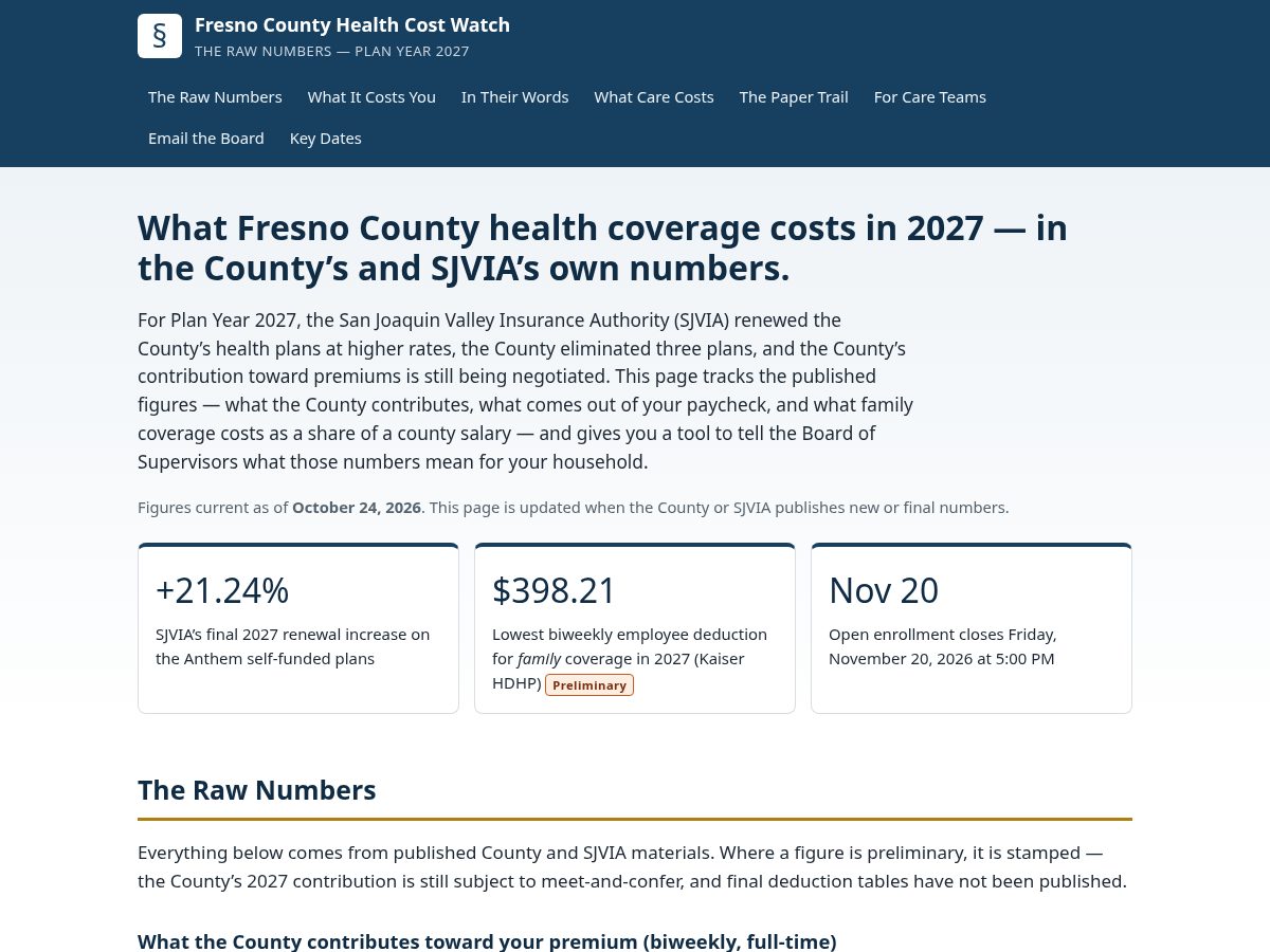 Landing-page snapshot of fresnohealthcosts.com