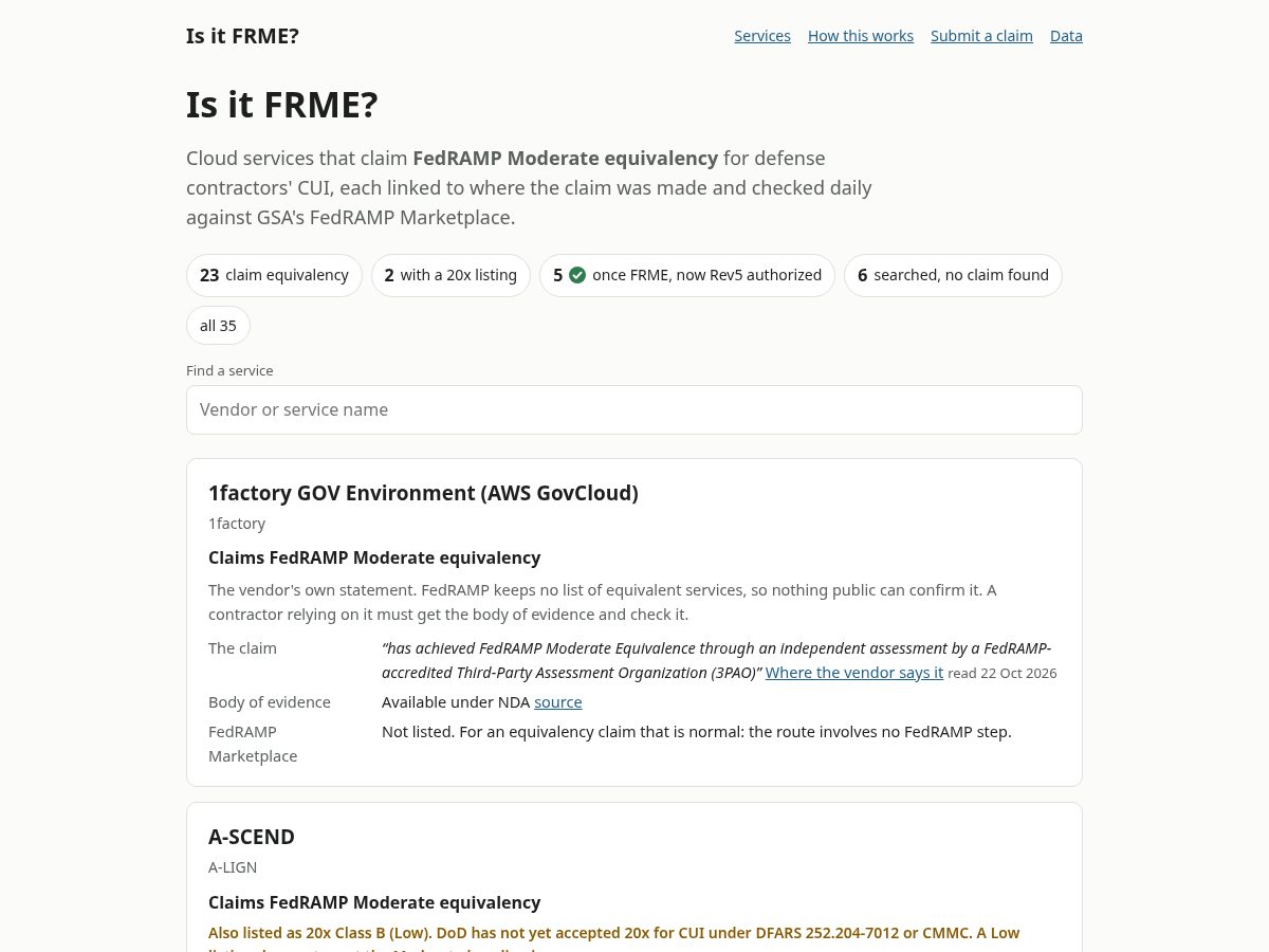 Landing-page snapshot of frme.claims