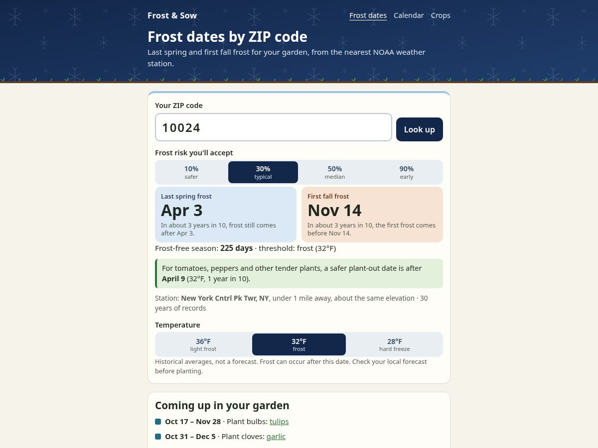 Landing-page snapshot of frostandsow.com