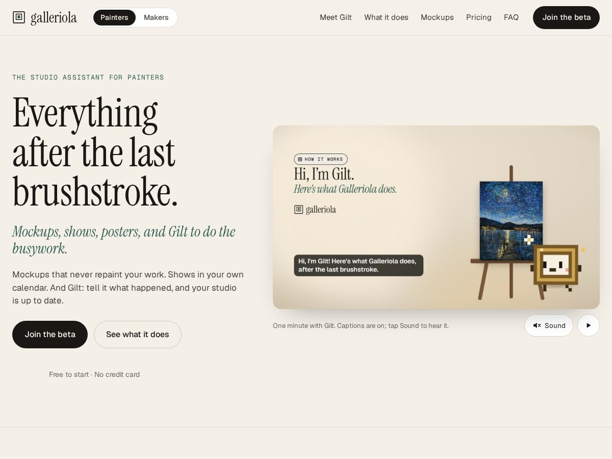 Landing-page snapshot of galleriola.com