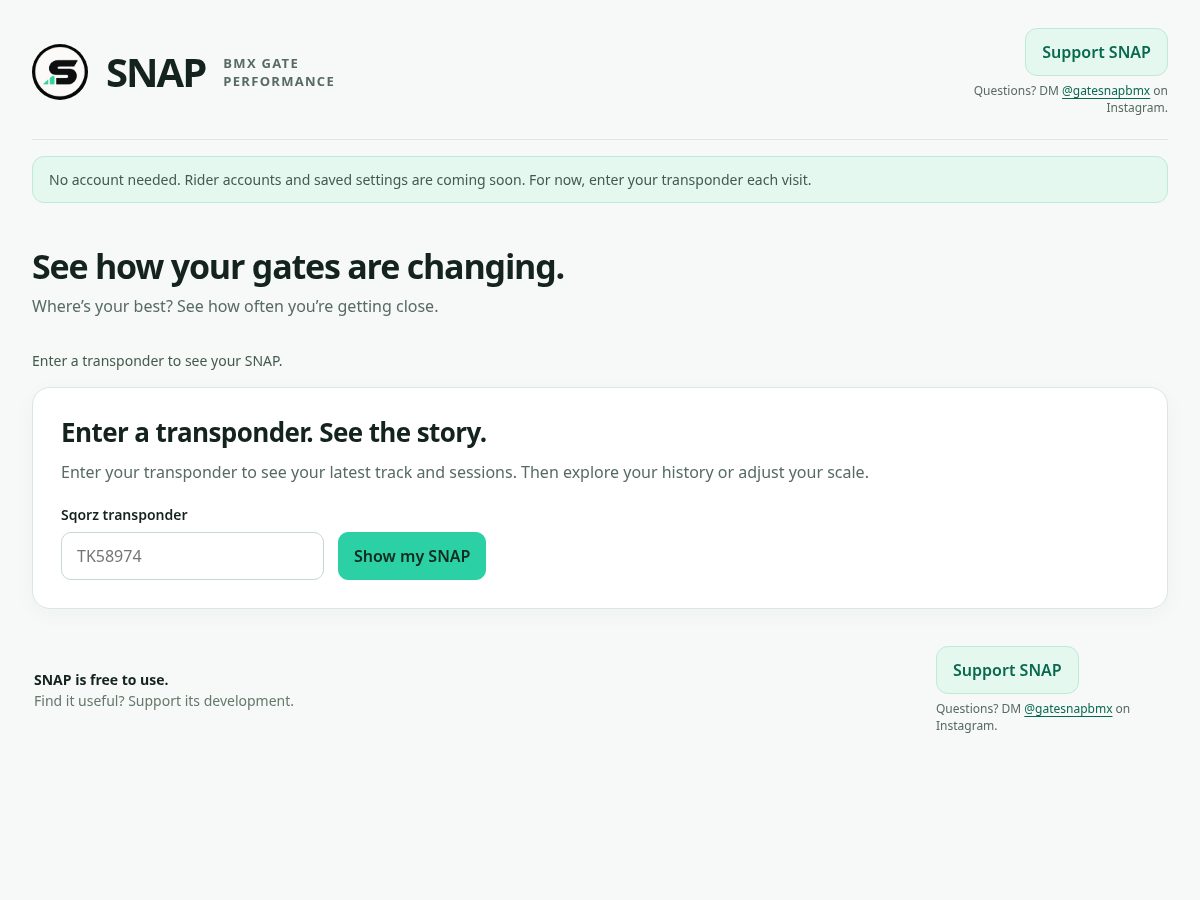 Landing-page snapshot of gatesnapbmx.com