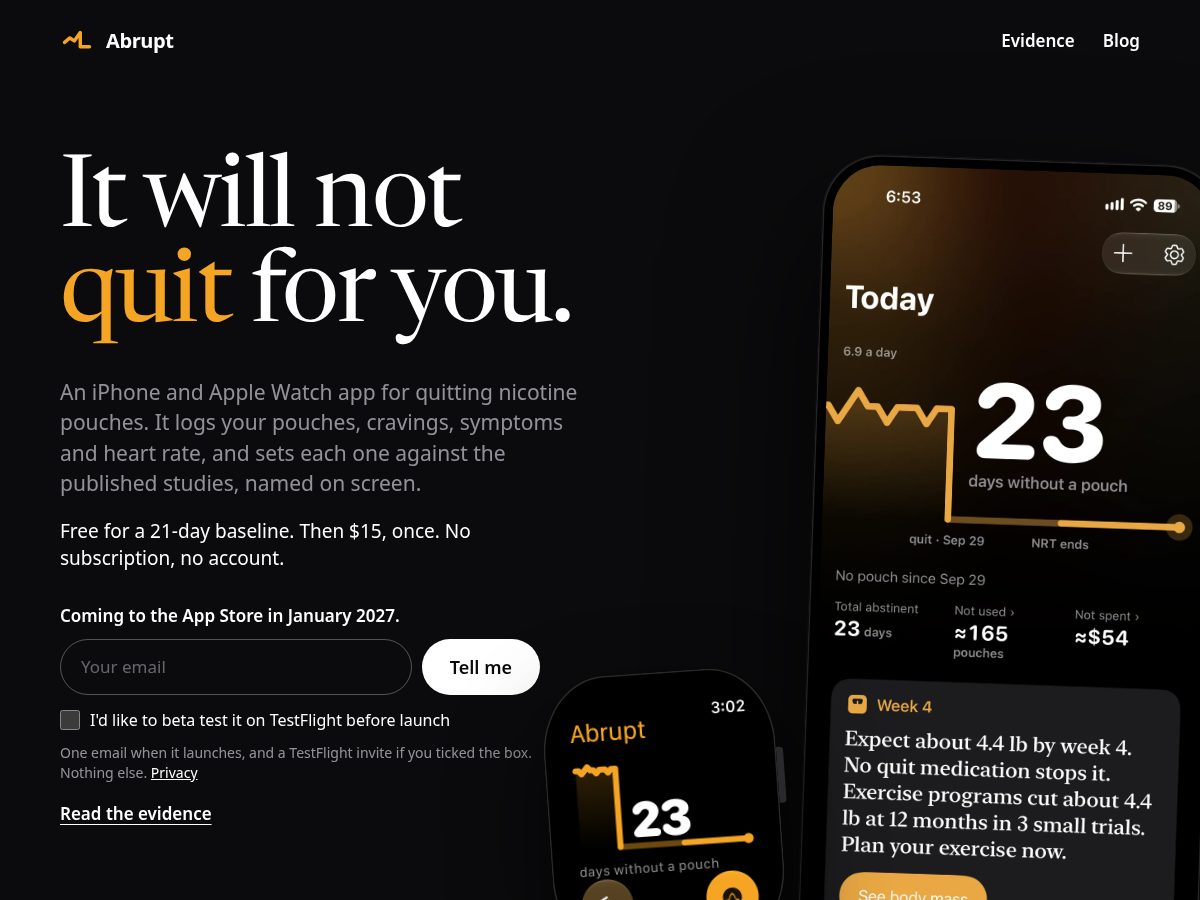 Landing-page snapshot of getabrupt.com