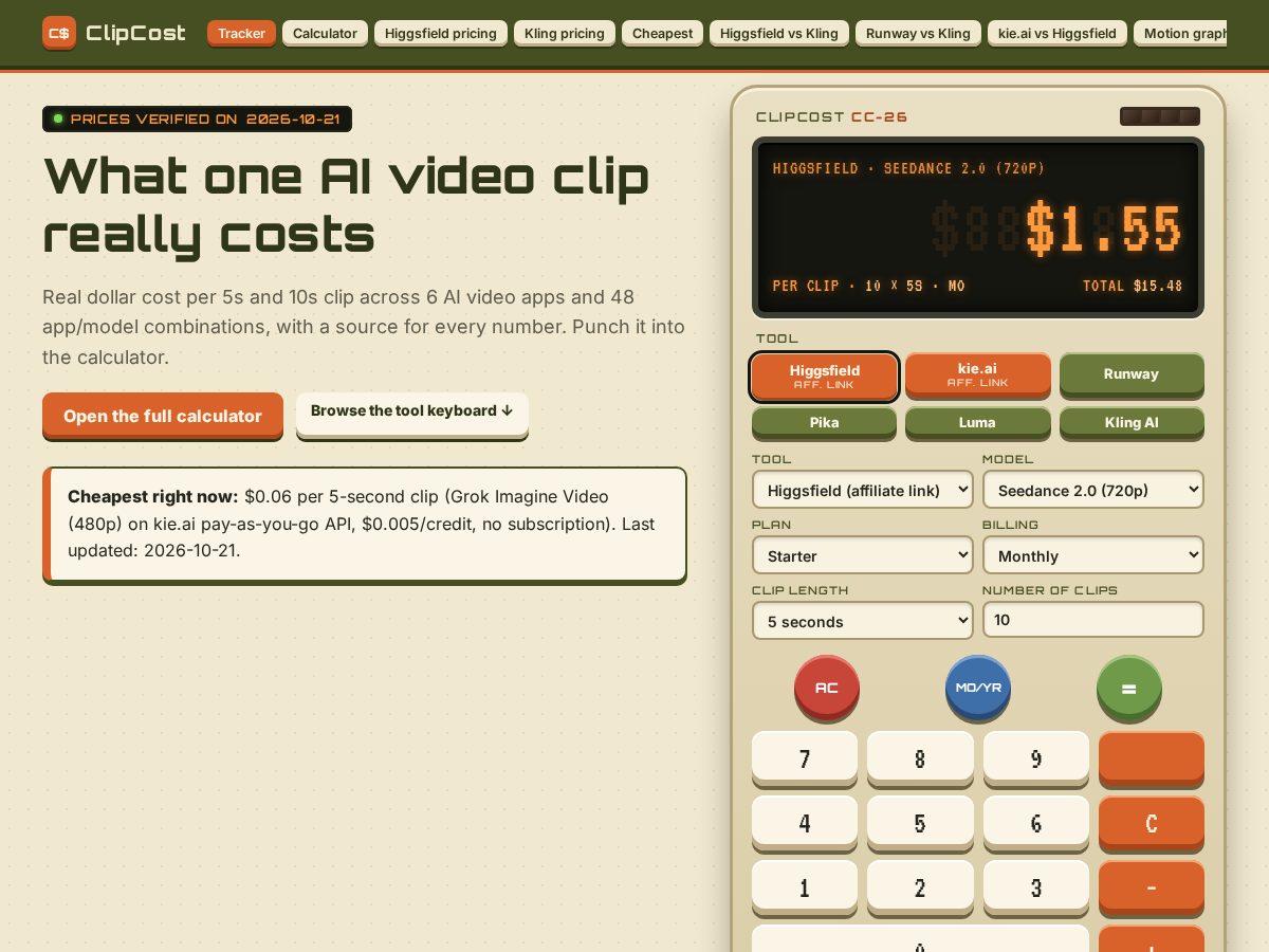 Landing-page snapshot of getclipcost.com
