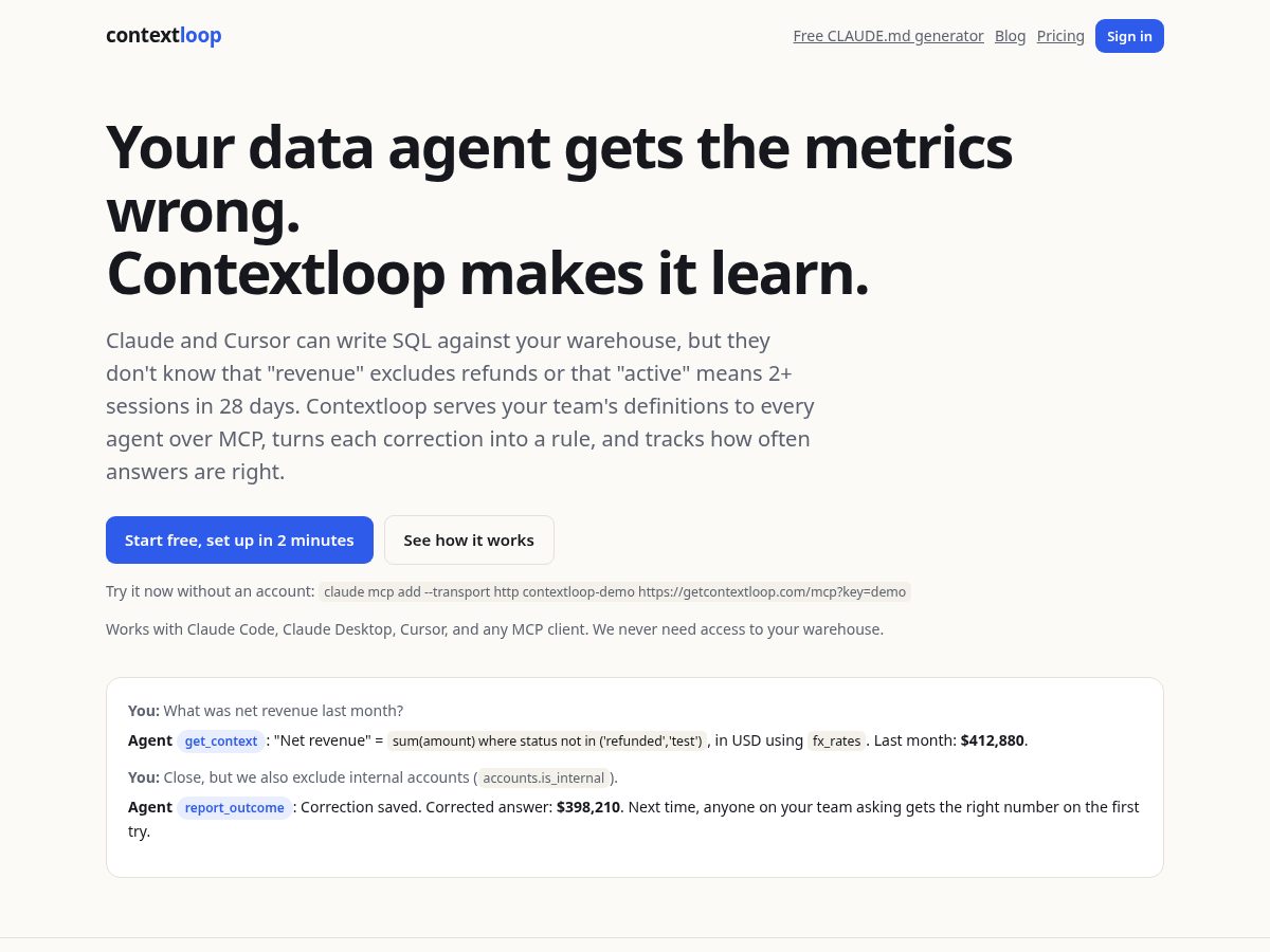 Landing-page snapshot of getcontextloop.com