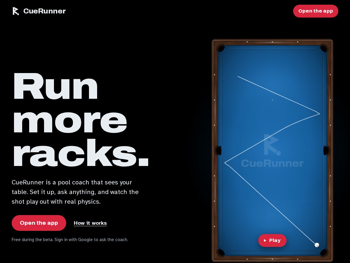 Landing-page snapshot of getcuerunner.com