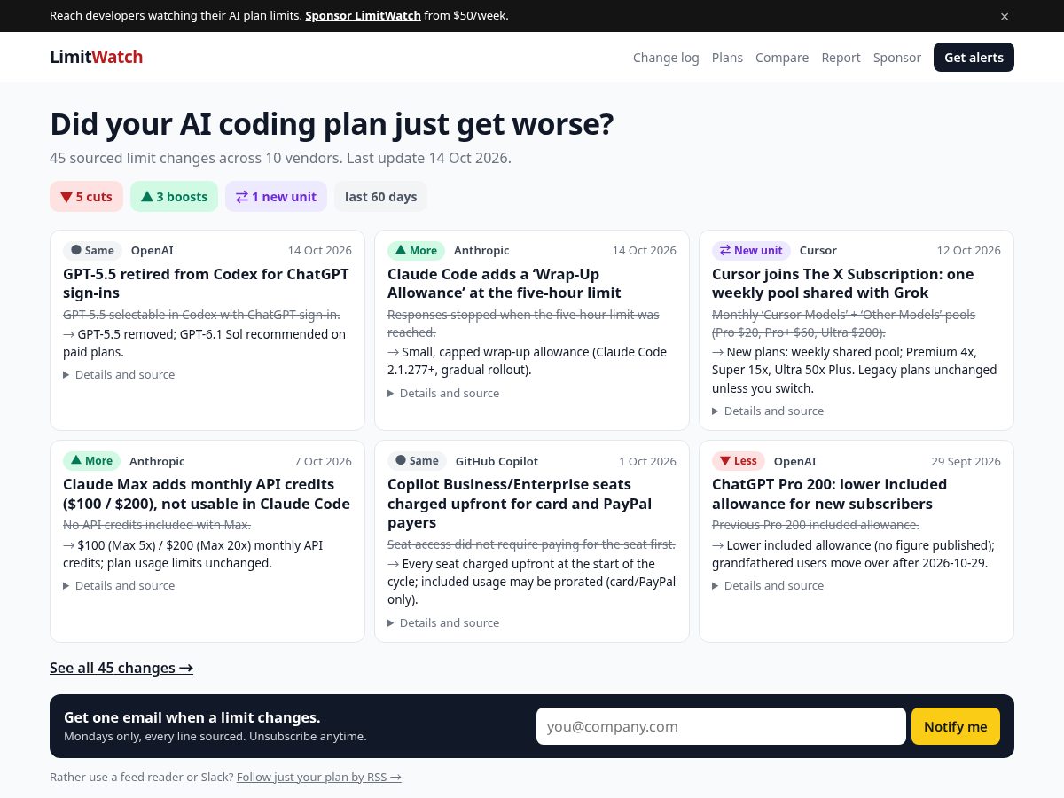 Landing-page snapshot of getlimitwatch.com