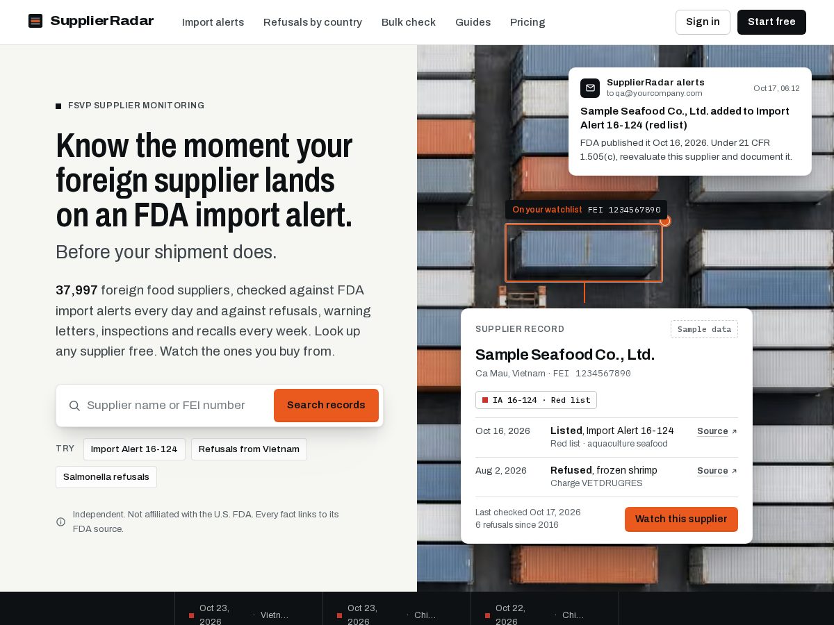 Landing-page snapshot of getsupplierradar.com