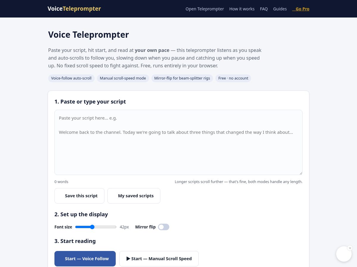 Landing-page snapshot of getvoiceteleprompter.com