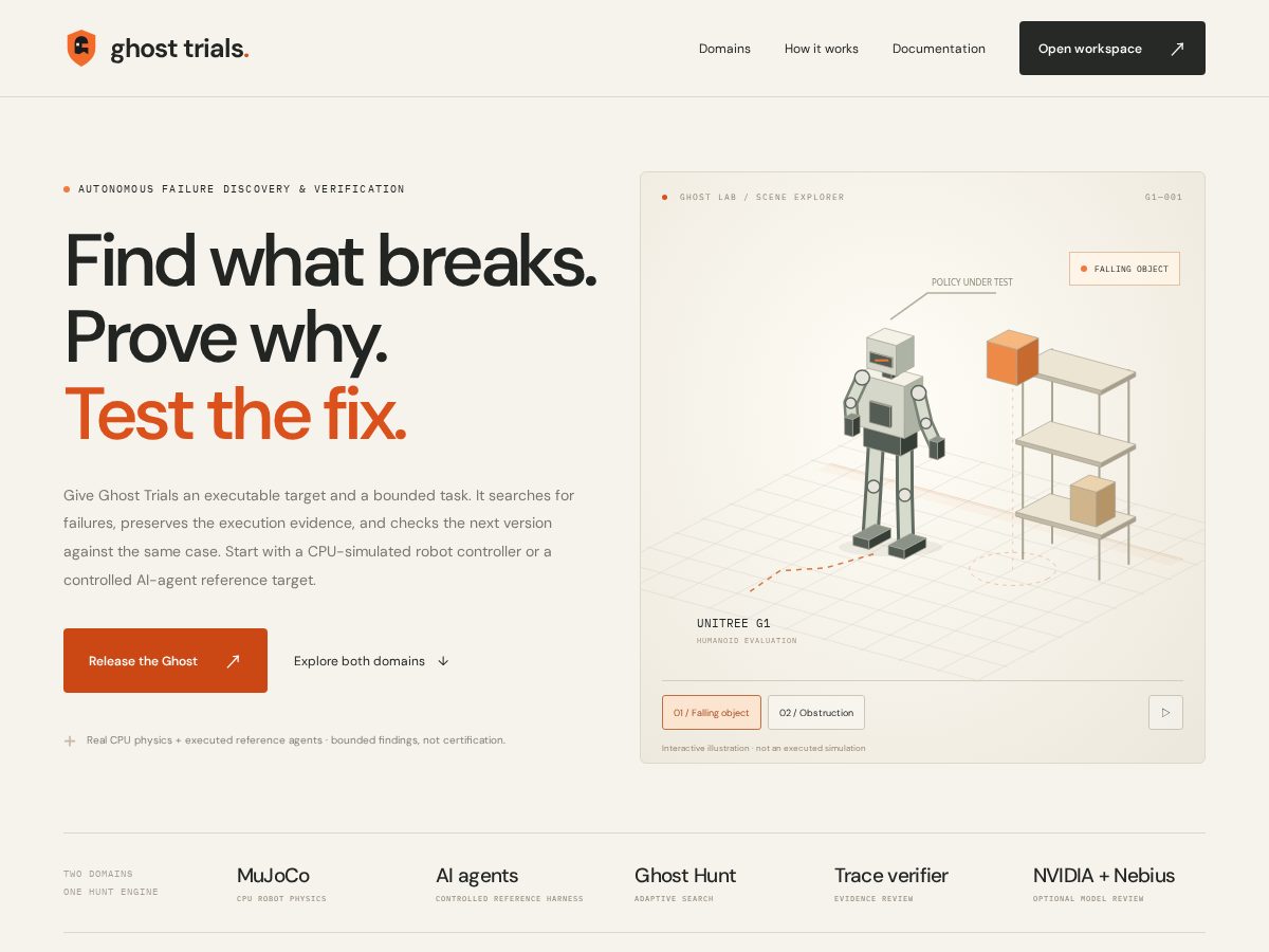 Landing-page snapshot of ghosttrials.site