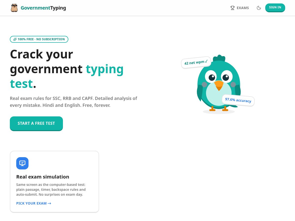 Landing-page snapshot of governmenttyping.com