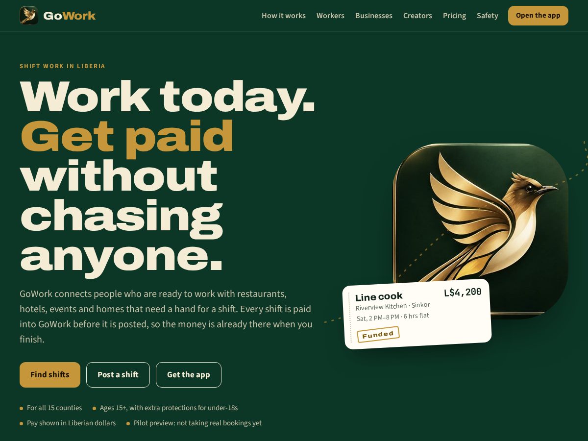Landing-page snapshot of goworkliberia.com