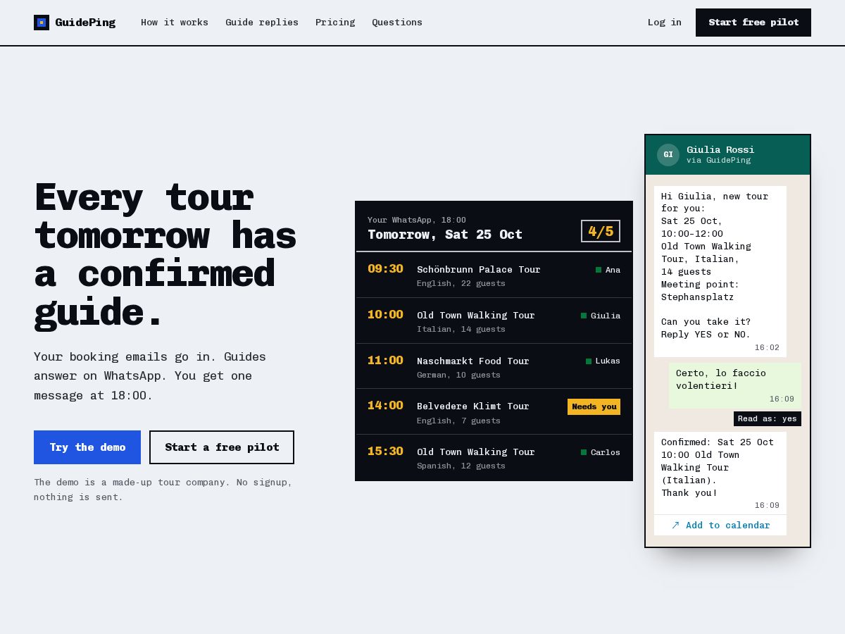 Landing-page snapshot of guideping.com