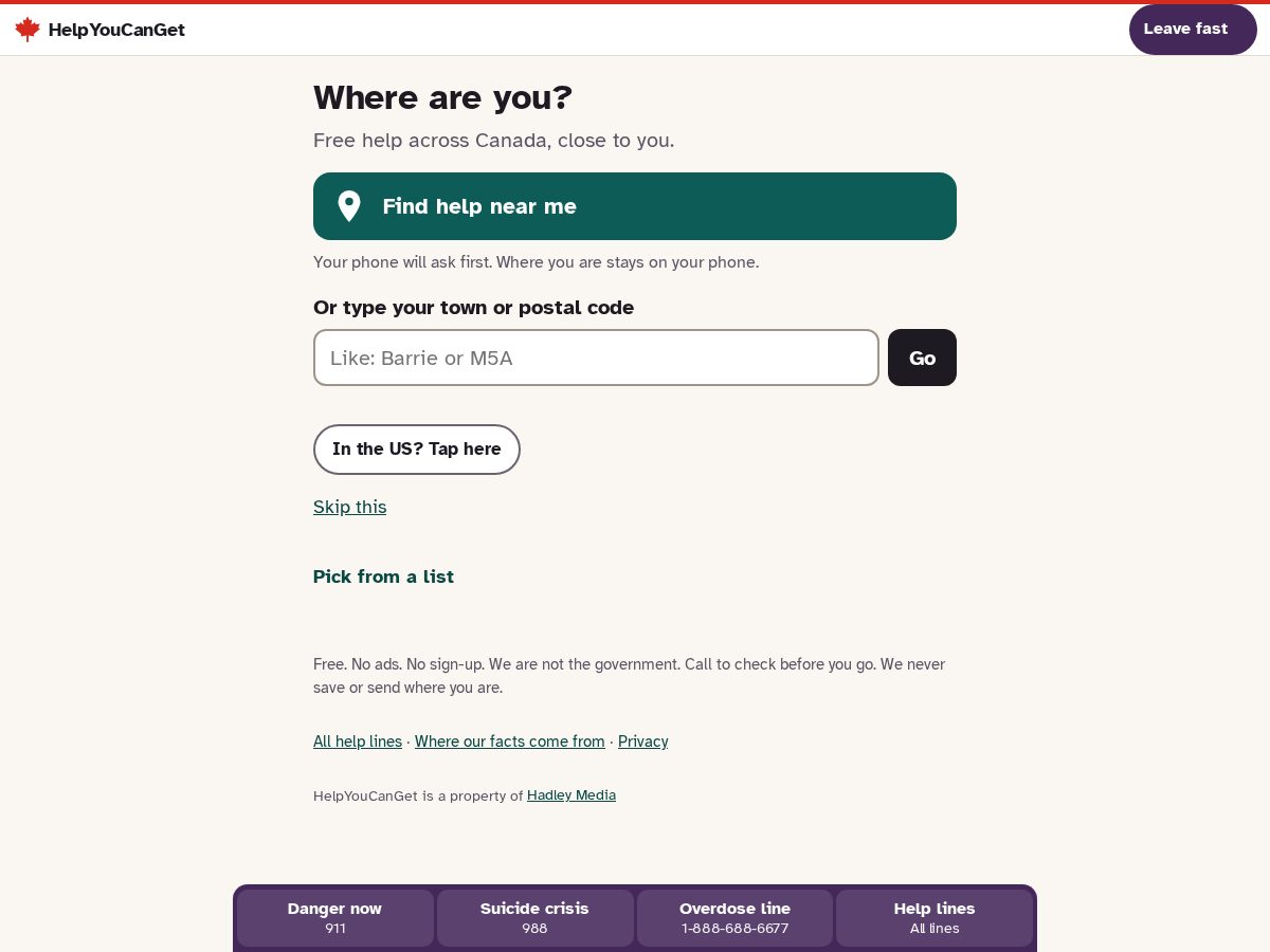 Landing-page snapshot of helpyoucanget.com