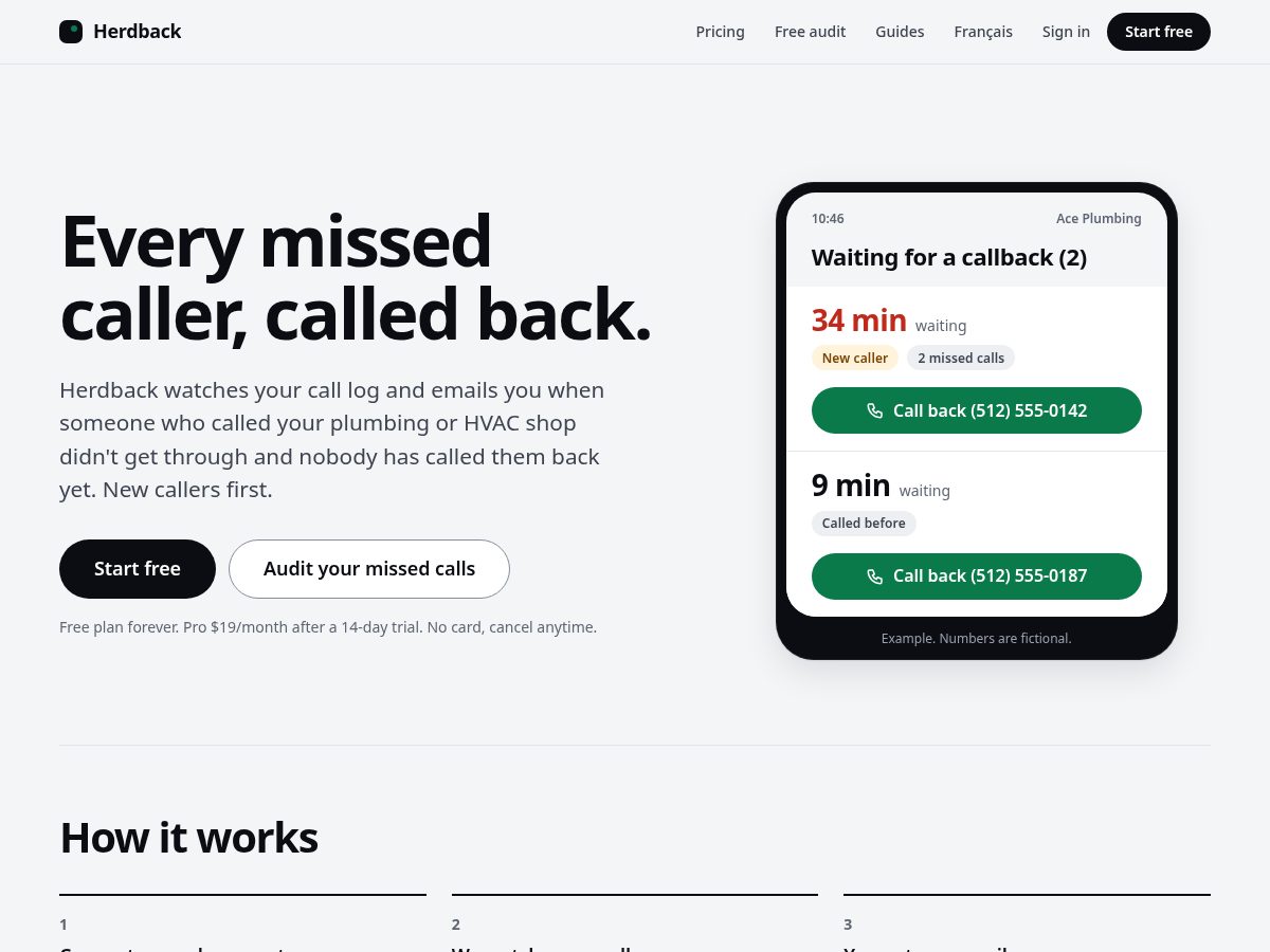 Landing-page snapshot of herdback.com