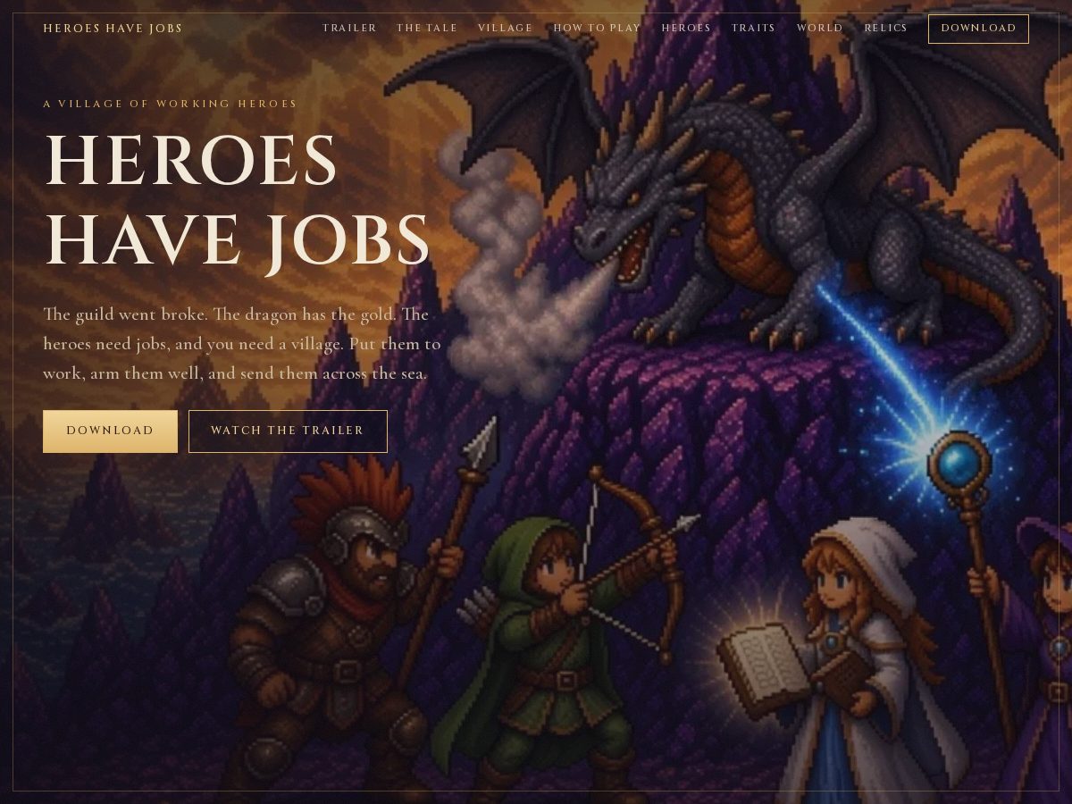 Landing-page snapshot of heroeshavejobs.com