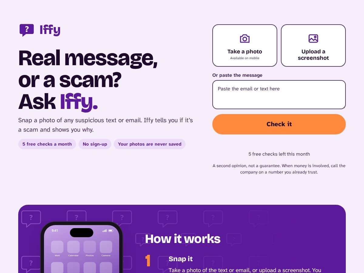 Landing-page snapshot of iffyapp.com