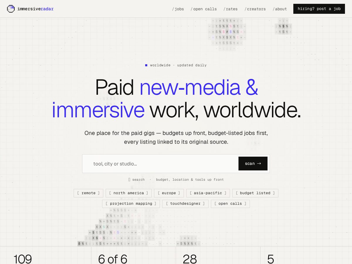 Landing-page snapshot of immersiveradar.com