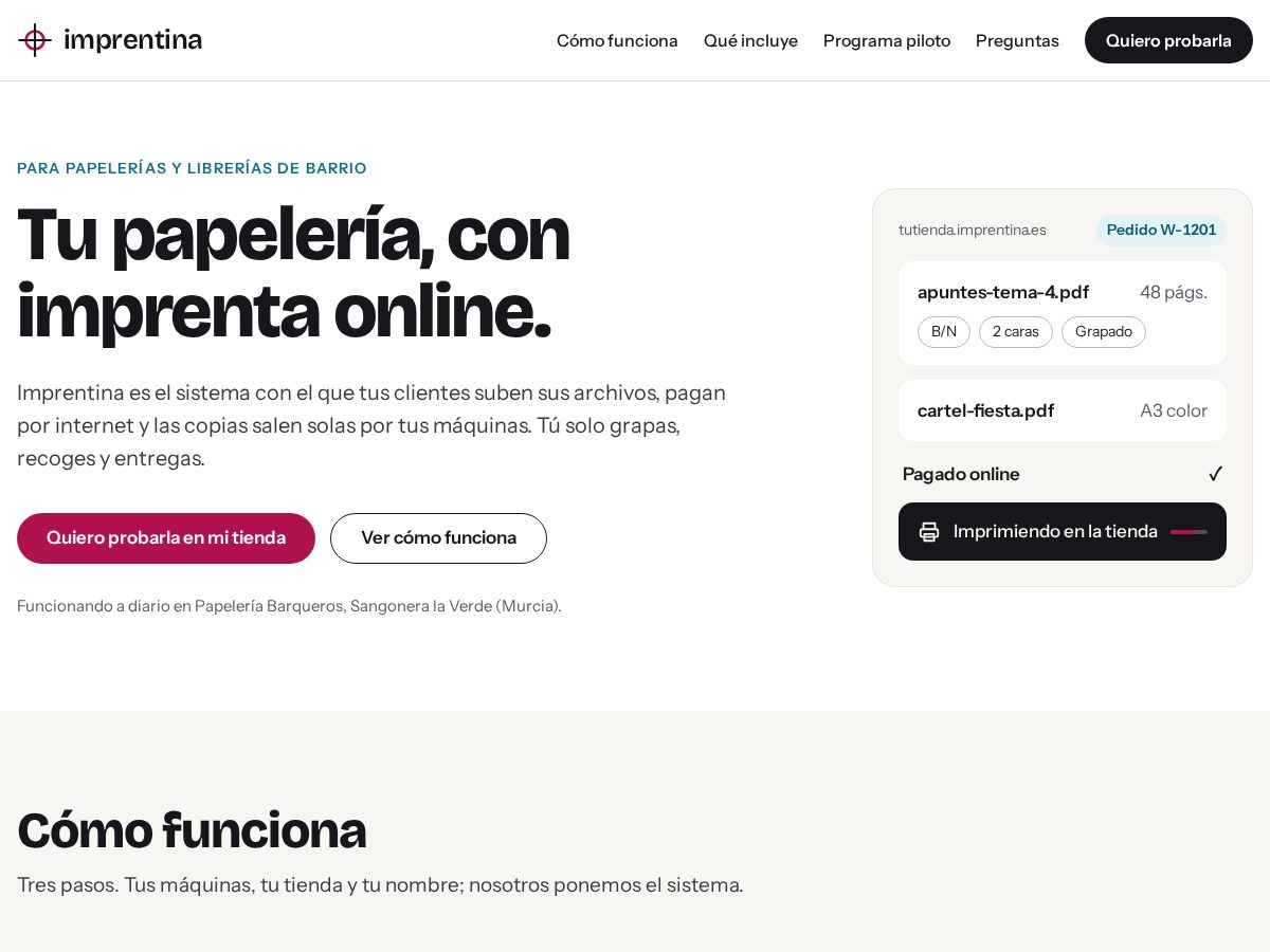 Landing-page snapshot of imprentina.com