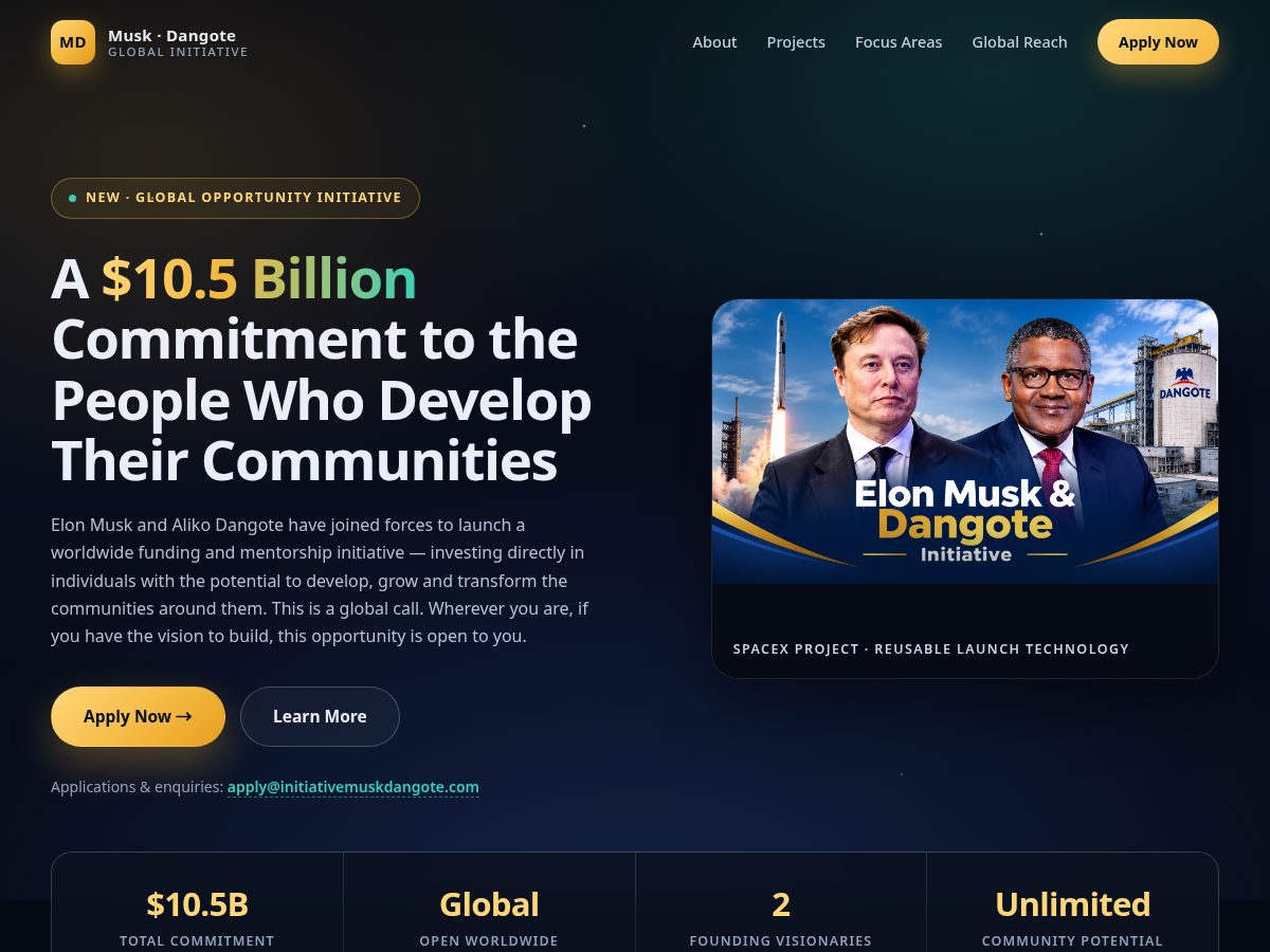 Landing-page snapshot of initiativemuskdangote.com