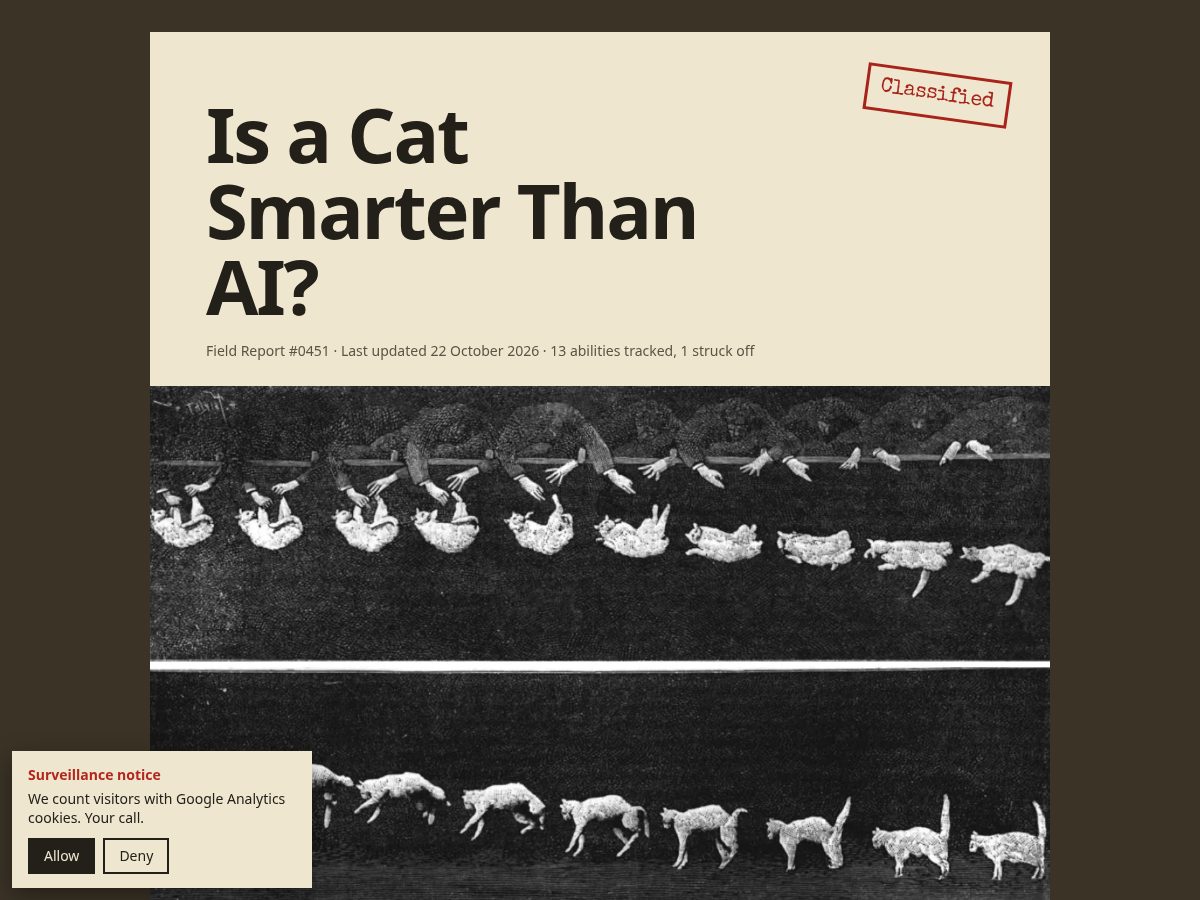 Landing-page snapshot of isacatsmarterthanai.com