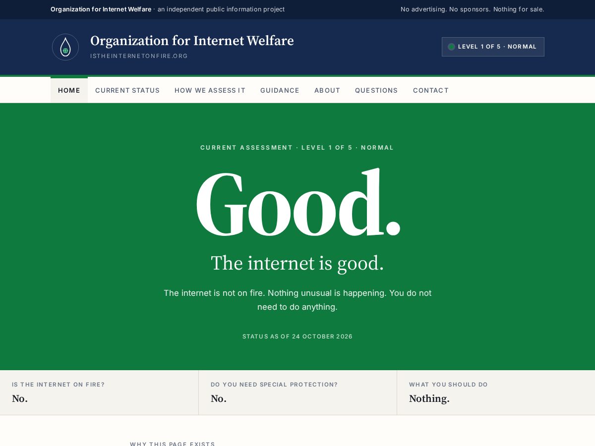 Landing-page snapshot of istheinternetonfire.org